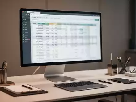 Sauberer, moderner Arbeitsplatz mit Computerbildschirm, der Bürosoftware zeigt, professionelle Unternehmensumgebung betonend. - Foto: über boerse-global.de