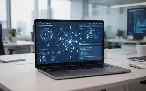 Ein moderner Büroarbeitsplatz mit einer Laptop-Anzeige für Identitätsmanagement und IT-Sicherheitsdaten. - Foto: über boerse-global.de