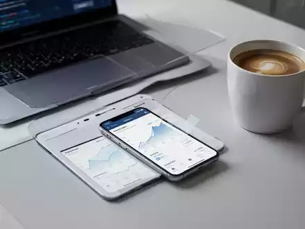 Smartphone mit Banking-App und Laptop auf einem modernen Schreibtisch zur Visualisierung digitaler GeschĂ€ftskonten. - Foto: ĂŒber boerse-global.de