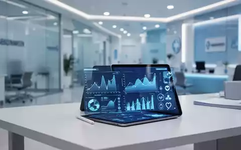 Ein Tablet mit medizinischen Daten und Finanzdiagrammen auf einem modernen Schreibtisch in einer Arztpraxis. - Foto: über boerse-global.de