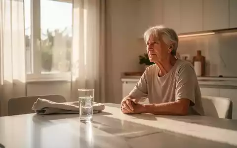 Ein älterer Mensch sitzt an einem sonnigen Küchentisch mit einem Glas Wasser als Symbol für gesundheitliche Vorsorge. - Foto: über boerse-global.de