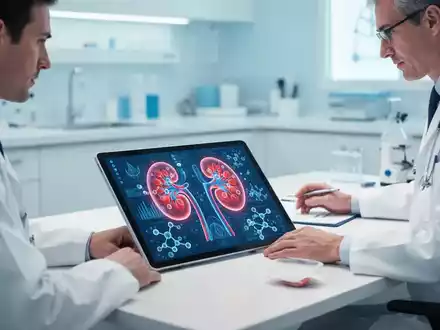 Ein Arzt in einer modernen klinischen Praxis bespricht medizinische Daten an einem Tablet zur Behandlung chronischer Nierenerkrankungen. - Foto: über boerse-global.de