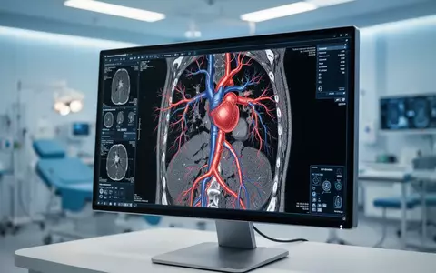 Digitales 3D-Bild einer menschlichen Herzkranzarterie auf einem medizinischen Monitor zur KI-gestützten Diagnostik. - Foto: über boerse-global.de