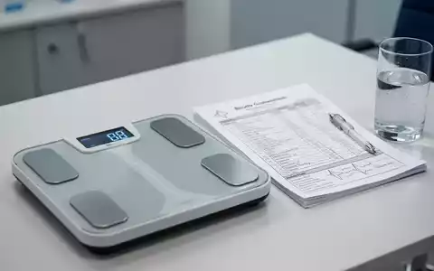 Digitale Körperanalysewaage und medizinische Unterlagen auf einem Tisch in einer Arztpraxis. - Foto: über boerse-global.de