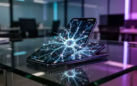 Hochwertiges Smartphone mit leuchtender KI-Oberfläche in einem modernen Büro. - Foto: über boerse-global.de
