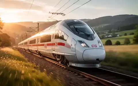 Moderner ICE-Zug bei der Fahrt durch eine Landschaft als Symbol für die positive wirtschaftliche Entwicklung der Bahn. - Foto: über boerse-global.de