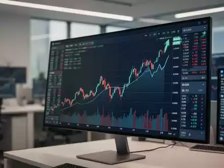 Digitale Finanzmarkt-Grafik mit steigenden Aktienkursen auf einem modernen Monitor. - Foto: über boerse-global.de
