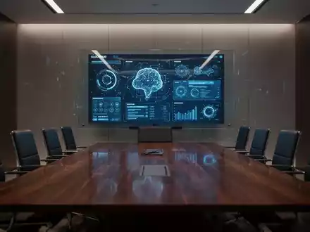 Moderner Konferenzraum mit digitalem Cybersecurity-Dashboard auf einem Bildschirm im Hintergrund. - Foto: über boerse-global.de