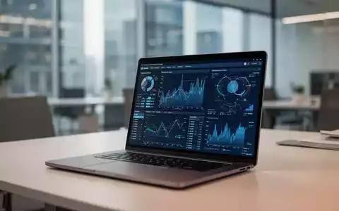 Ein moderner Büroarbeitsplatz mit einem Laptop, auf dem Datenanalysen zu sehen sind, vor einem verschwommenen Hintergrund. - Foto: über boerse-global.de