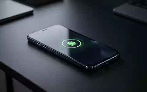 Ein modernes High-End-Smartphone liegt auf einem dunklen Schreibtisch und zeigt ein Akku-Warnsymbol auf dem Display. - Foto: über boerse-global.de