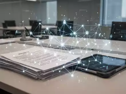 Digitale Netzwerkdarstellung über behördlichen Dokumenten zur Visualisierung von KI-gestützten Verwaltungsprozessen. - Foto: über boerse-global.de