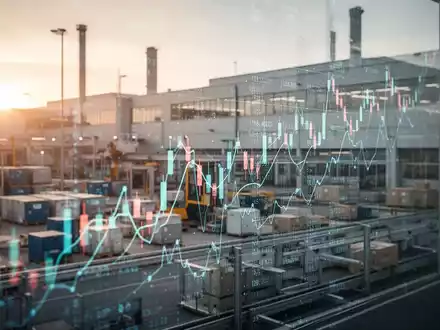 Moderne Industrieanlage mit dezenten digitalen Grafikelementen als Symbol für das deutsche Wirtschaftswachstum. - Foto: über boerse-global.de