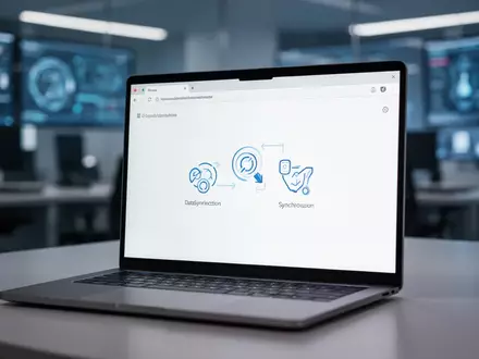 Ein Laptop-Bildschirm mit Browser-Synchronisationseinstellungen, Symbolen für Datenübertragung und Cloud-Konnektivität. - Foto: über boerse-global.de