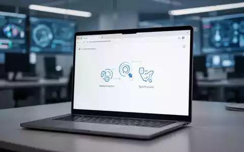 Ein Laptop-Bildschirm mit Browser-Synchronisationseinstellungen, Symbolen für Datenübertragung und Cloud-Konnektivität. - Foto: über boerse-global.de