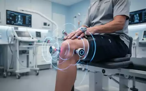 Patient bei einer kontrollierten Knie-Rehabilitation mit moderner Sensortechnik in einer klinischen Umgebung. - Foto: über boerse-global.de