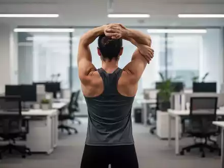 Person bei Dehnübungen in einem modernen Büro zur Prävention von Rückenschmerzen. - Foto: über boerse-global.de