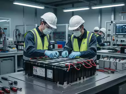 Techniker bei der professionellen Inspektion eines Lithium-Ionen-Akkus in einem modernen Industrie-Wartungsbereich. - Foto: über boerse-global.de