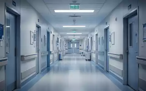 Moderner, leerer Krankenhausflur mit steriler Beleuchtung und professioneller Architektur. - Foto: über boerse-global.de