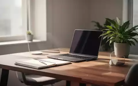 Ein aufgeräumter, moderner Arbeitsplatz im Homeoffice mit Laptop und einer Pflanze bei hellem Tageslicht. - Foto: über boerse-global.de