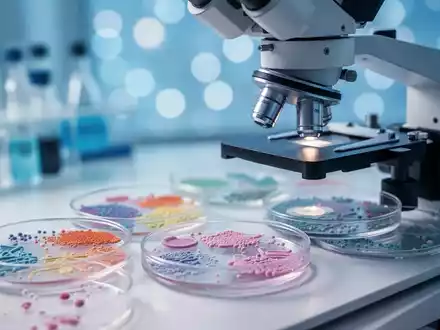 Mikroskopische Aufnahme von Bakterienkulturen in einem modernen medizinischen Labor zur Erforschung der Darm-Hirn-Achse. - Foto: über boerse-global.de