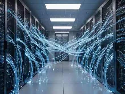 Modernes Rechenzentrum mit leuchtenden Server-Racks, die Cloud-Computing und KI-Wachstum darstellen. - Foto: über boerse-global.de