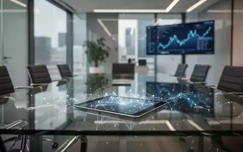 Digitales KI-Datenvisualisierungs-Display auf einem Konferenztisch in einem modernen Finanzbüro. - Foto: über boerse-global.de