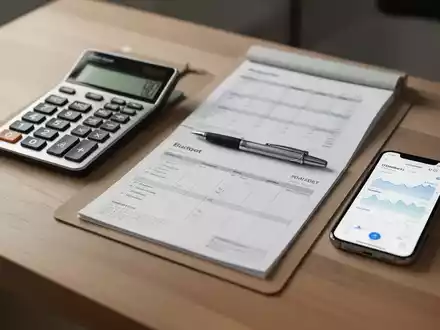 Ein aufgeräumter Schreibtisch mit Taschenrechner, Budgetplaner und Smartphone zur Finanzplanung. - Foto: über boerse-global.de