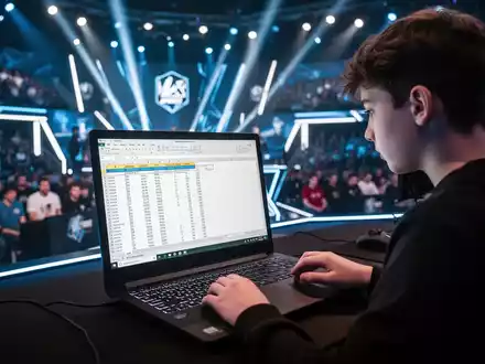 Ein konzentrierter Teilnehmer bei der Microsoft Office Specialist Weltmeisterschaft an einem Laptop mit Excel-Tabellen. - Foto: über boerse-global.de