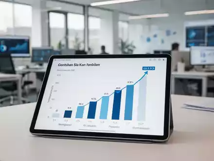 Ein Tablet zeigt eine aufsteigende Grafik zur Lohnentwicklung in einem modernen Büro. - Foto: über boerse-global.de