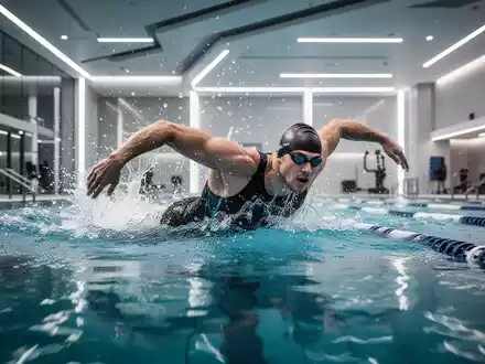 Eine Person beim intensiven Schwimmtraining in einem modernen Hallenbad zur Blutzuckerregulierung. - Foto: über boerse-global.de