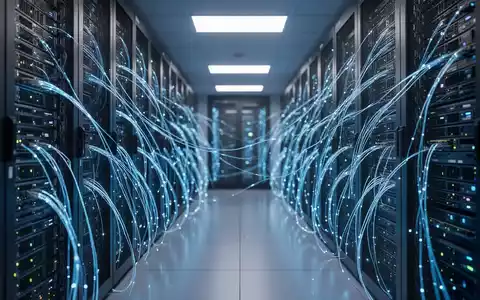 Leuchtende Glasfaserkabel in einem High-Tech-Serverraum, die künstliche Intelligenz und Computerinfrastruktur darstellen. - Foto: über boerse-global.de