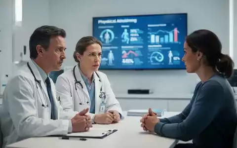 Ein Arzt im Gespräch mit einem Patienten in einer modernen Praxis, im Hintergrund ein Monitor mit Gesundheitsdaten. - Foto: über boerse-global.de