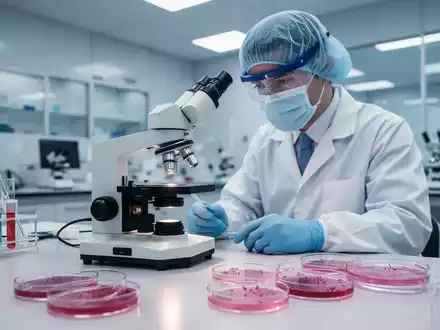 Wissenschaftler in Schutzkleidung arbeitet in einem modernen Labor an einem Mikroskop. - Foto: über boerse-global.de