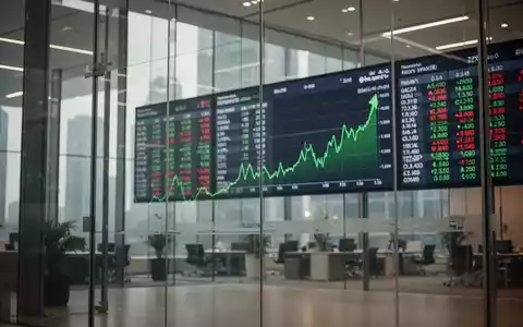 Digitale Anzeigetafel mit steigenden Aktienkursen in einem modernen Bürogebäude. - Foto: über boerse-global.de
