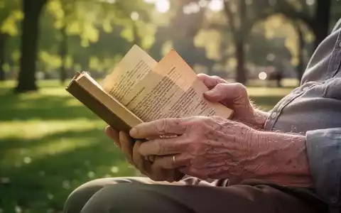 Ältere Person liest konzentriert in einem Buch in einer Parkumgebung, symbolisch für kognitive Fitness durch analoge Methoden. - Foto: über boerse-global.de