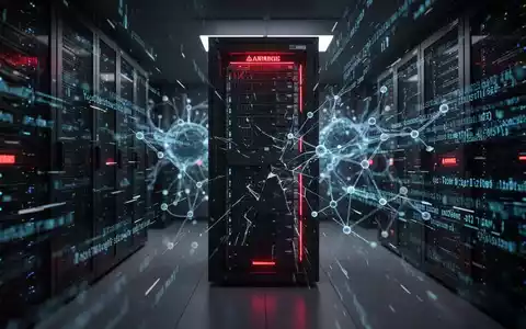 Abstrakte Darstellung einer KI-Sicherheitslücke mit leuchtenden Datenströmen und digitalen Störsignalen im Serverraum. - Foto: über boerse-global.de