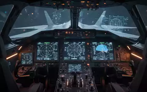 Modernes Kampfjet-Cockpit mit digitalen Flugdisplays und leuchtenden holografischen Bedienfeldern. - Foto: über boerse-global.de