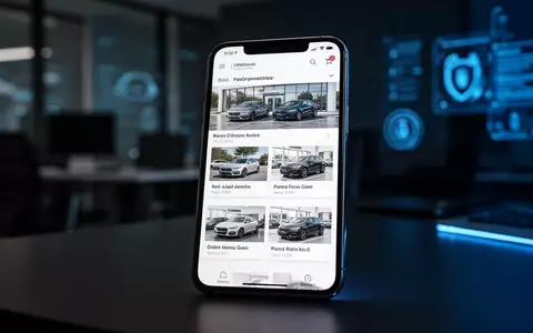 Smartphone-Display mit Fahrzeuganzeigen auf einer Autohändler-Website vor einem dunklen, digitalen Hintergrund. - Foto: über boerse-global.de