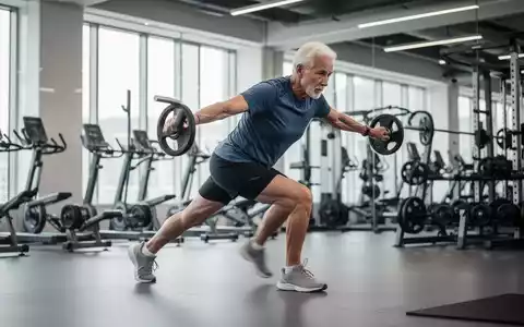 Eine sportliche Person mittleren bis höheren Alters führt in einem modernen Fitnessstudio eine Kraftübung aus. - Foto: über boerse-global.de