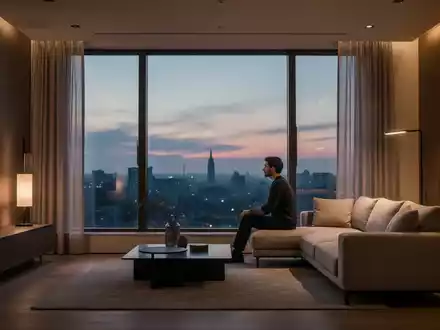 Eine allein am Fenster sitzende Person in einem modern eingerichteten Raum bei Dämmerung, die Stimmung wirkt nachdenklich. - Foto: über boerse-global.de