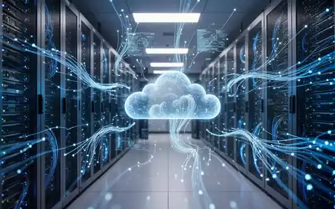 Moderner Serverraum mit leuchtend blauen digitalen Datenströmen, die KI-Agenten-Sicherheit und Cloud-Infrastruktur darstellen. - Foto: über boerse-global.de