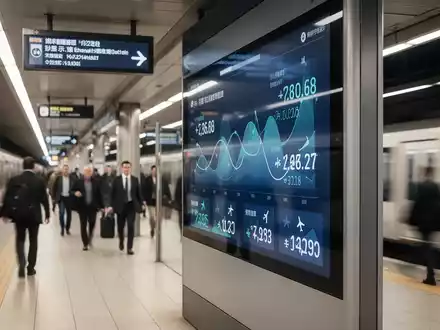 Digitale Anzeigetafel in einem modernen Bahnhof, die Preissysteme und Tarifstrukturen symbolisiert. - Foto: über boerse-global.de