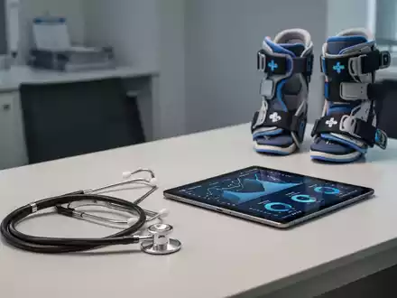 Medizinische Hilfsmittel auf einem Schreibtisch mit medizinischen Daten auf einem Tablet. - Foto: über boerse-global.de