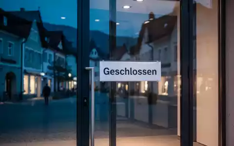 Geschlossene Ladentür eines Geschäfts in einer bayerischen Stadt während der Dämmerung. - Foto: über boerse-global.de
