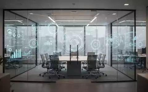 Modernes Firmenbüro mit digitaler Oberfläche und Datenvisualisierungen für Kollaborationssoftware. - Foto: über boerse-global.de