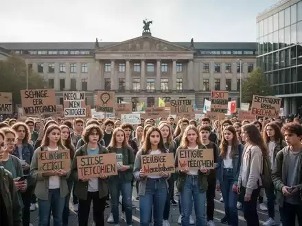 Demonstrierende Referendare und GEW-Mitglieder bei einer Protestkundgebung vor dem Landtag in Stuttgart. - Foto: über boerse-global.de