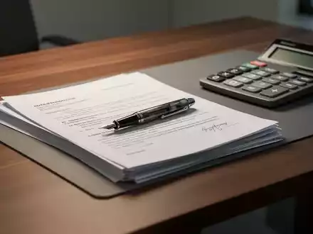 Ein Schreibtisch mit juristischen Unterlagen, einem Taschenrechner und einem Füllfederhalter, die eine Finanzthematik symbolisieren. - Foto: über boerse-global.de