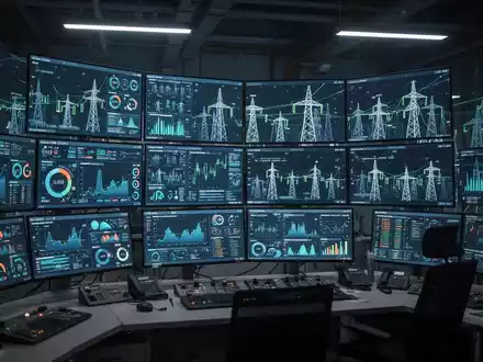 Moderne Steuerwarte zur Überwachung von Energienetzen mit digitalen Datenanzeigen und Stromnetzvisualisierungen. - Foto: über boerse-global.de