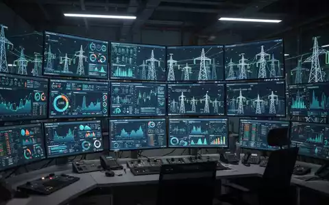 Moderne Steuerwarte zur Überwachung von Energienetzen mit digitalen Datenanzeigen und Stromnetzvisualisierungen. - Foto: über boerse-global.de