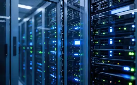Moderne Server-Infrastruktur in einem Rechenzentrum mit blau leuchtenden LEDs als Symbol für Cloud-Sicherheit. - Foto: über boerse-global.de